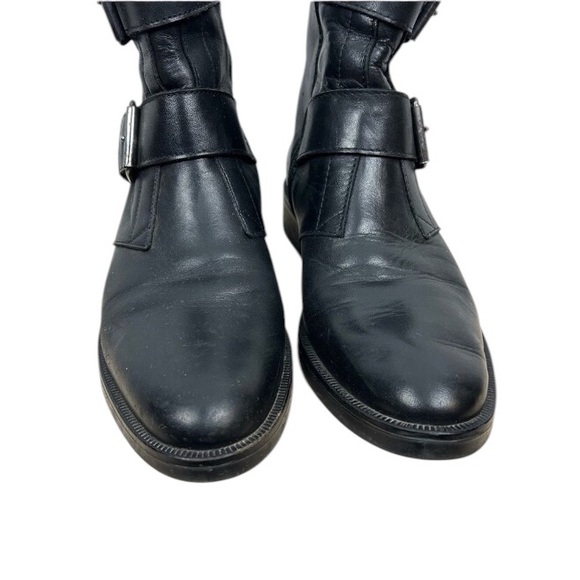 EMANUELE‎ CASTRO Black Leather Biker Buckle Almond Toe Boots Sz 37/7 - Picture 3 of 5